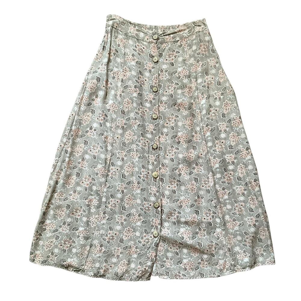 Agapo Green Floral Button-Up Skirt: 80s, 90s, Y2K